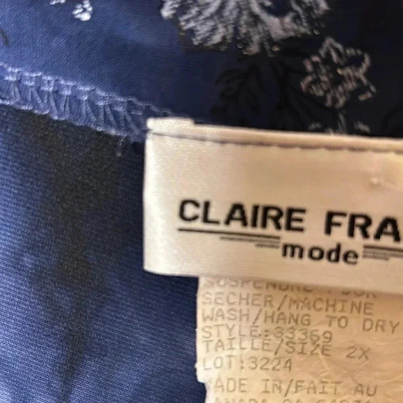 Y2K CLAIRE FRANCE.Blouse,2X blue,floral,glitter,business casual,scoop,twofer - Picture 8 of 9